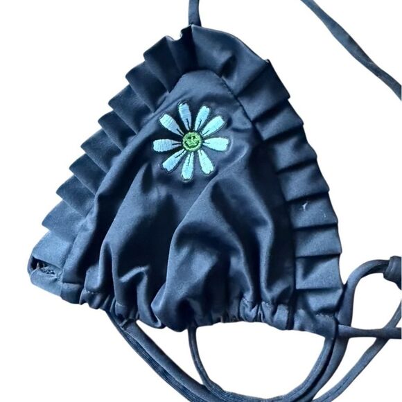 Ganni Polly Ruffle Bikini Top Black Daisy 36 - Picture 4 of 7